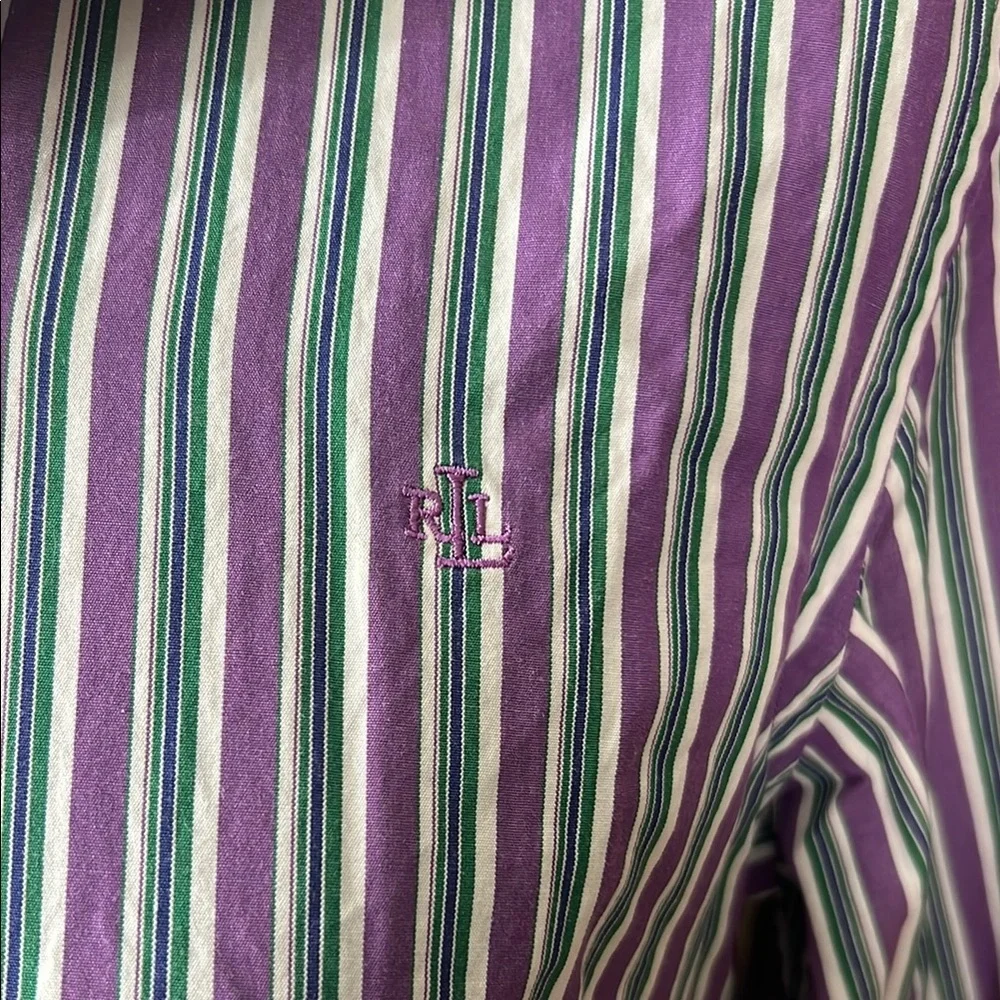 Vintage Ralph Lauren Petite Green and Purple Striped Button Up - Picture 4 of 6